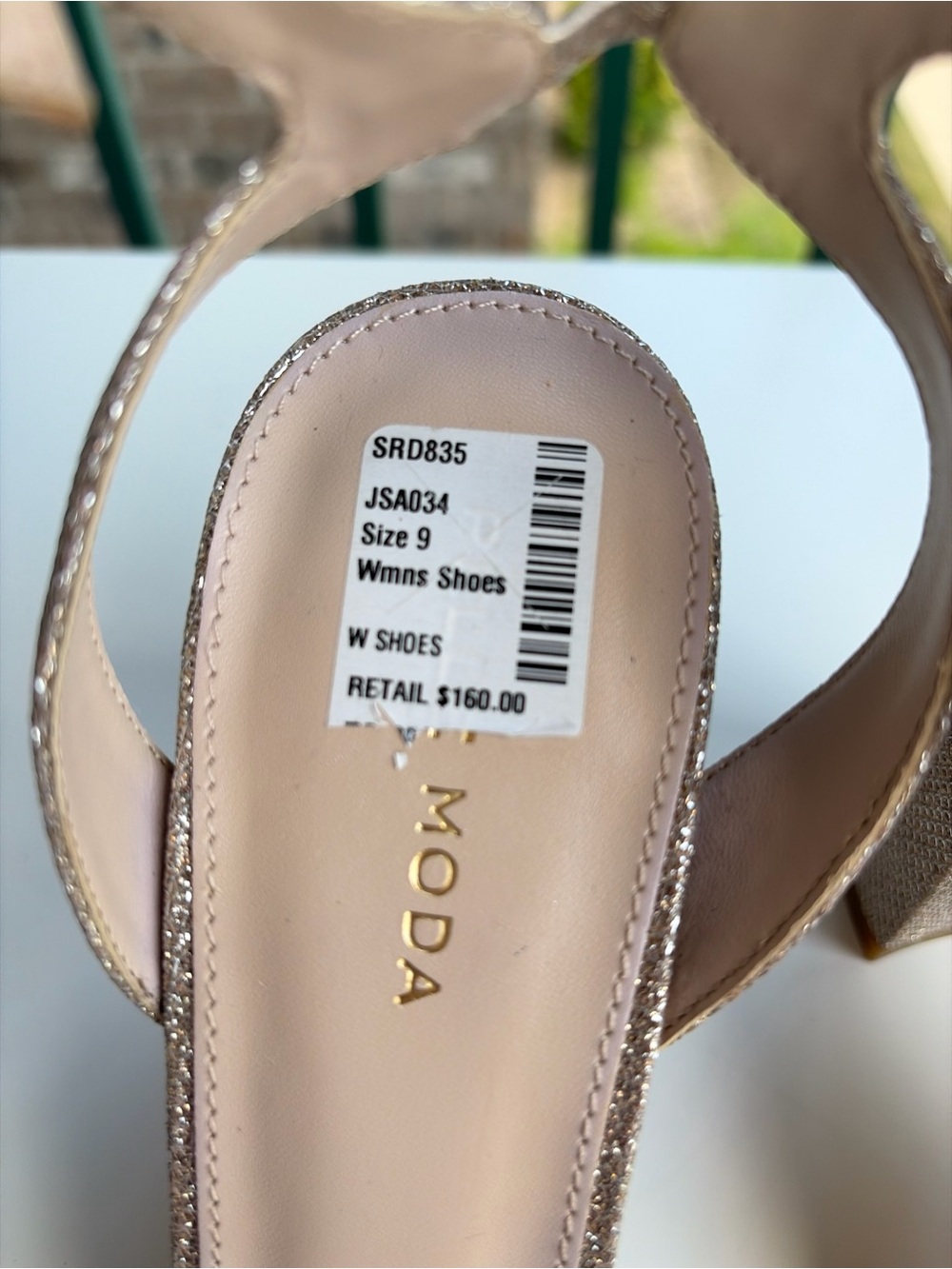 🌾Pelle Moda Size 9M Rose Gold Glitter Ankle Strap Block Heel Sandals Party Chic - Picture 14 of 17